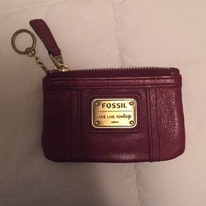 Maroon Fossil keychain wallet